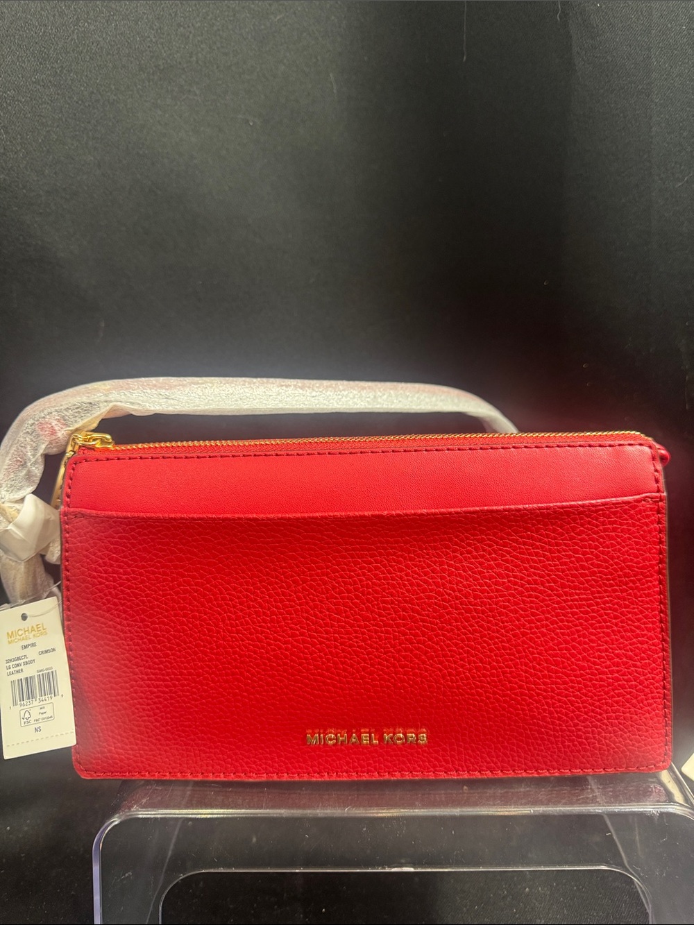Michael Kors Red Leather Crossbody Wallet with Gold Hardware